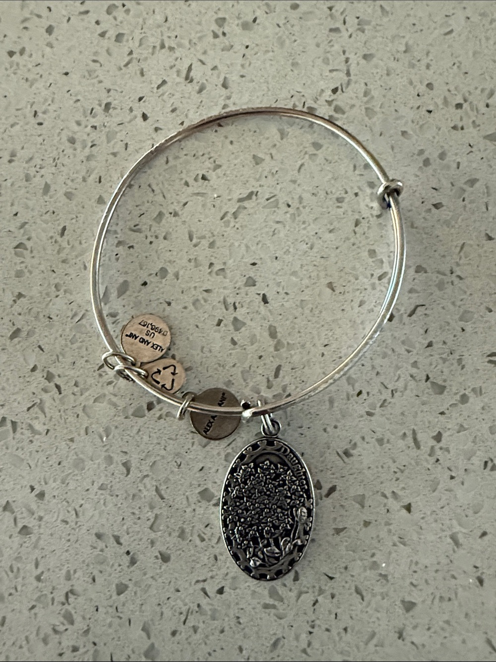 Alex and Ani Silver-Tone Floral Oval Charm Expandable Bracelet